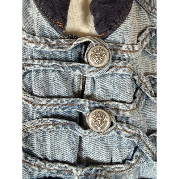 Free People Seamed Structured Military Blue Denim Jacket Women's Size Medium - Picture 3 of 10